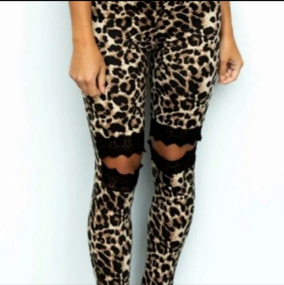Hayden Lace Cut Out Cheetah Print Leggings